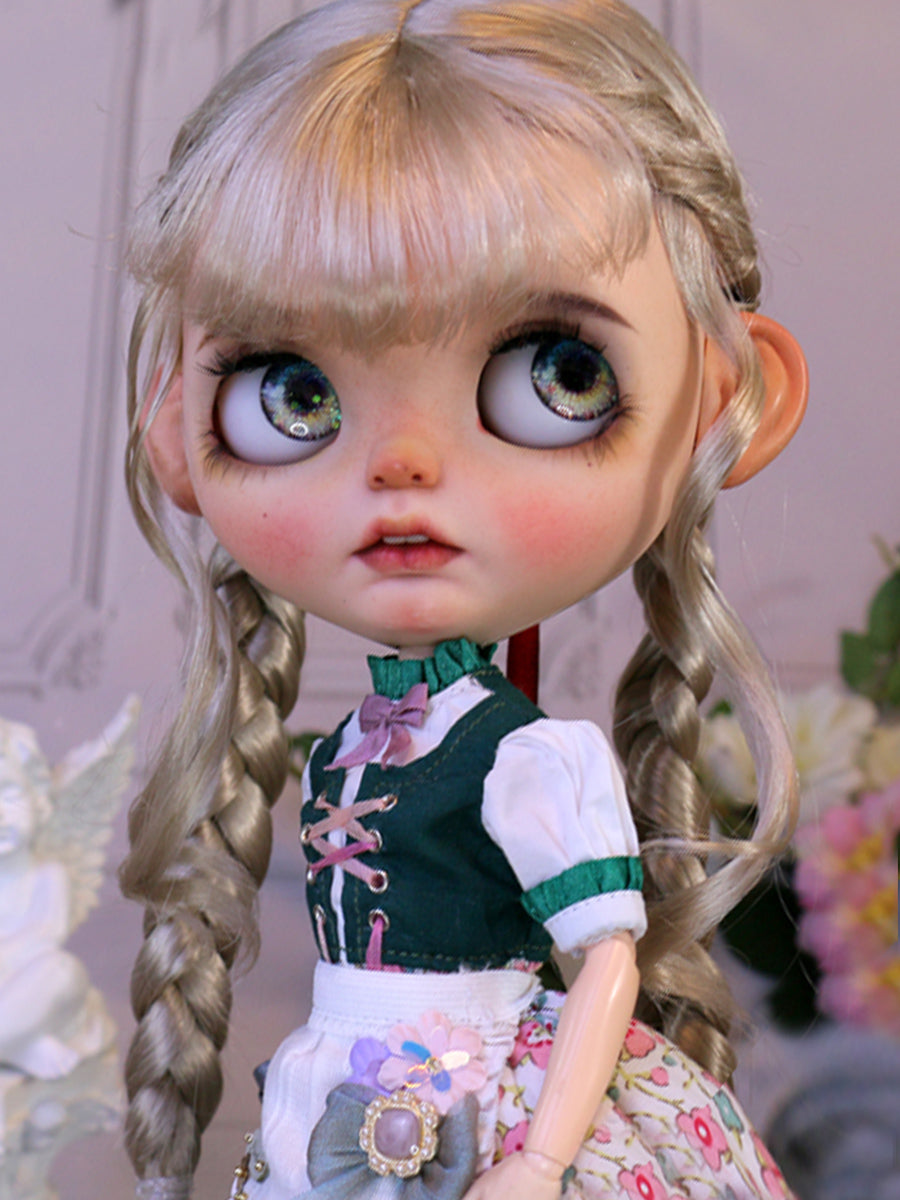Handmade Blythe Wig, Twin Side Braids with Straight Bangs