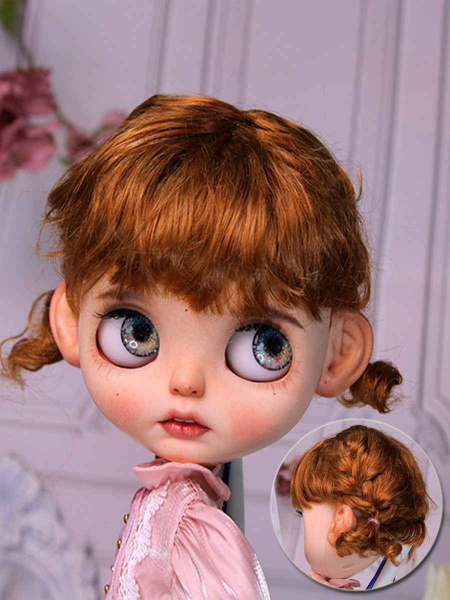 Handmade Blythe Wig, Twin Side Tiny Buns with Bangs