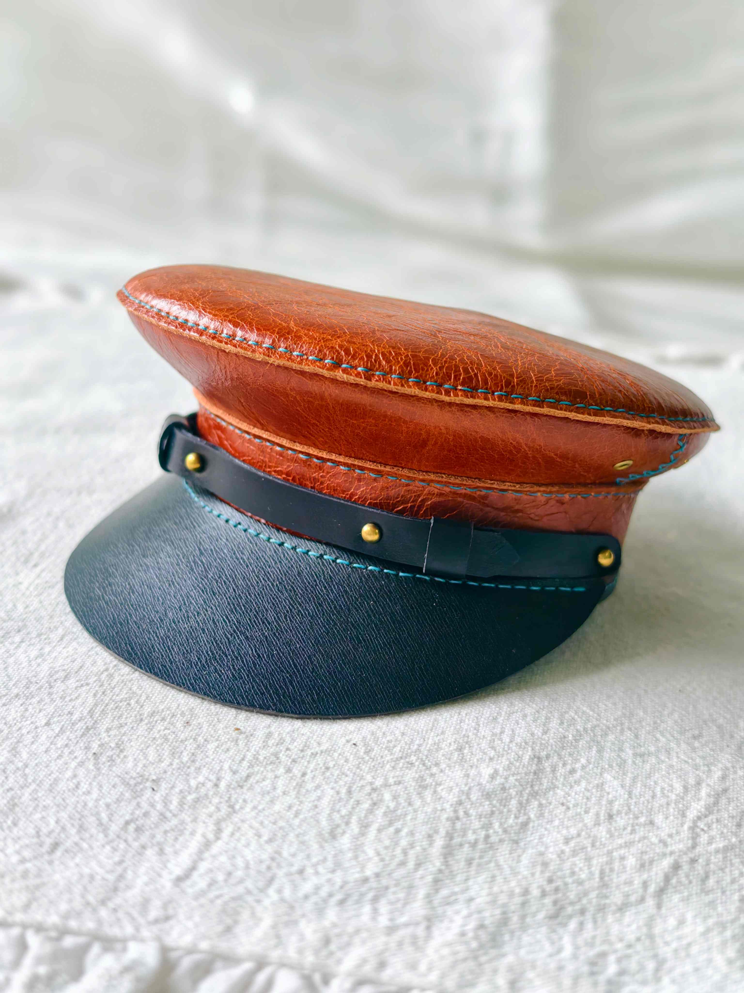 Leather Military Officer Blythe Hat - Handmade Doll Accessory - ToastDoll