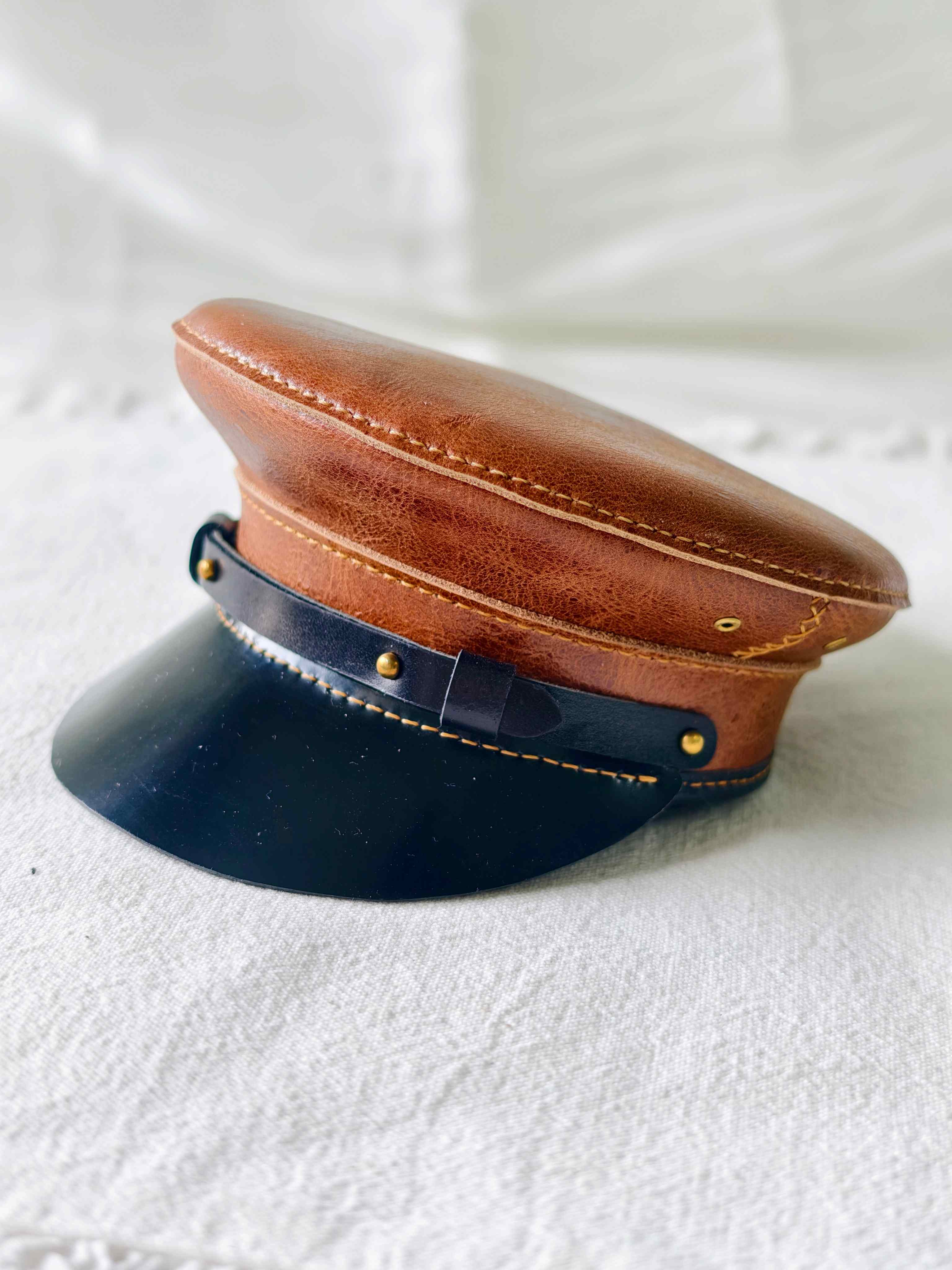 Leather Military Officer Blythe Hat - Handmade Doll Accessory - ToastDoll