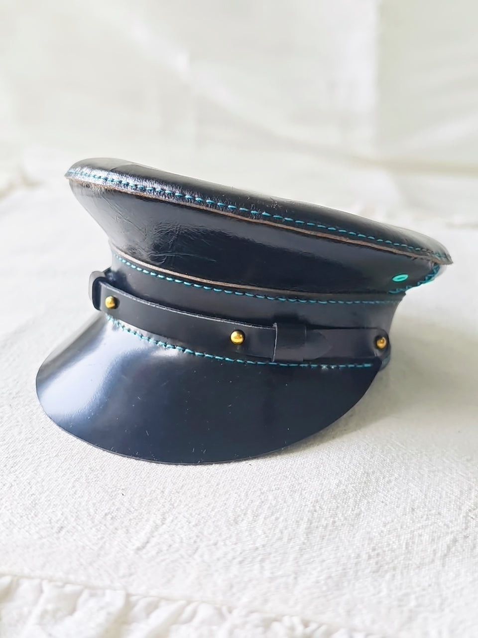 Leather Military Officer Blythe Hat - Handmade Doll Accessory - ToastDoll