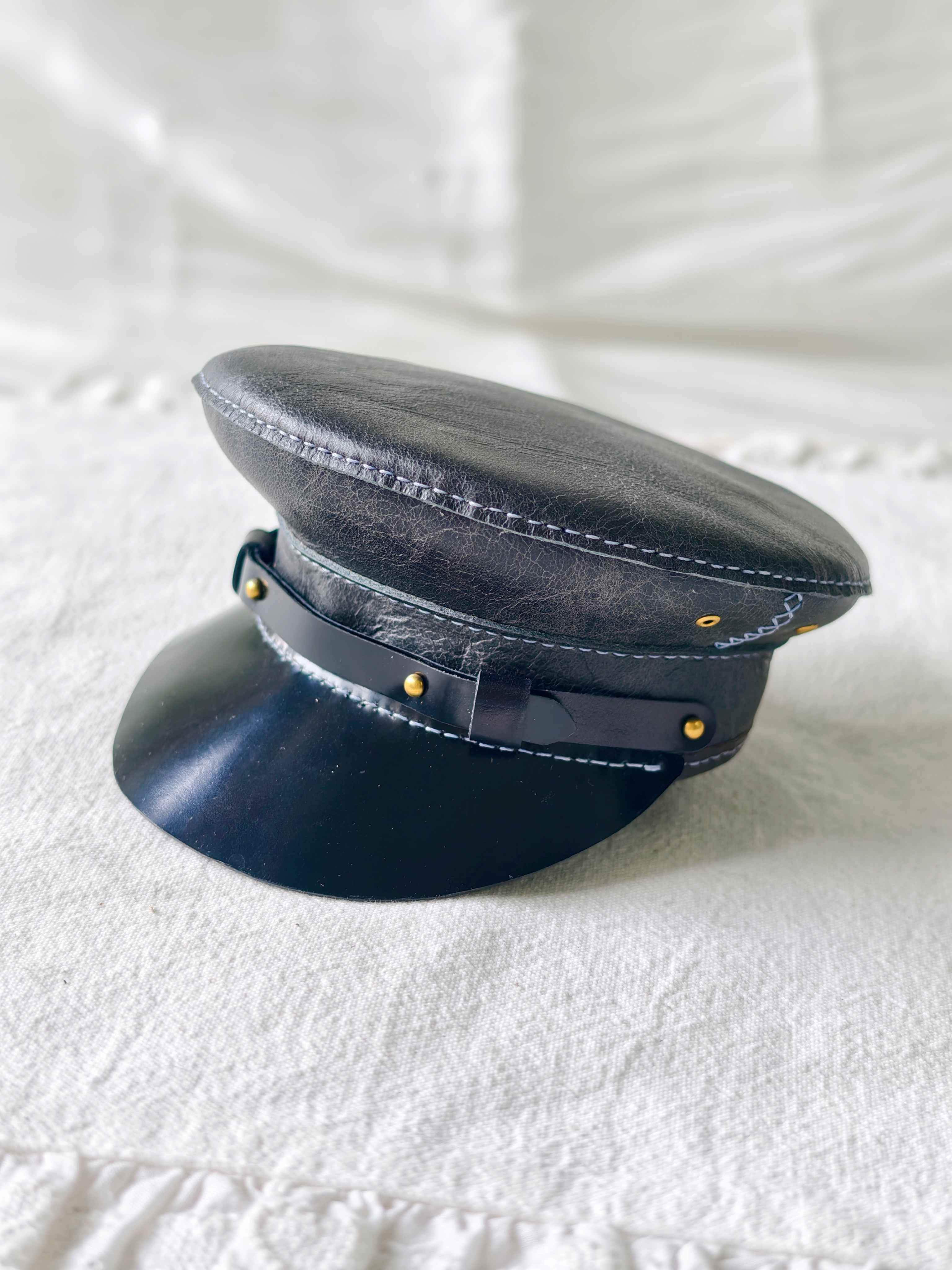 Leather Military Officer Blythe Hat - Handmade Doll Accessory - ToastDoll