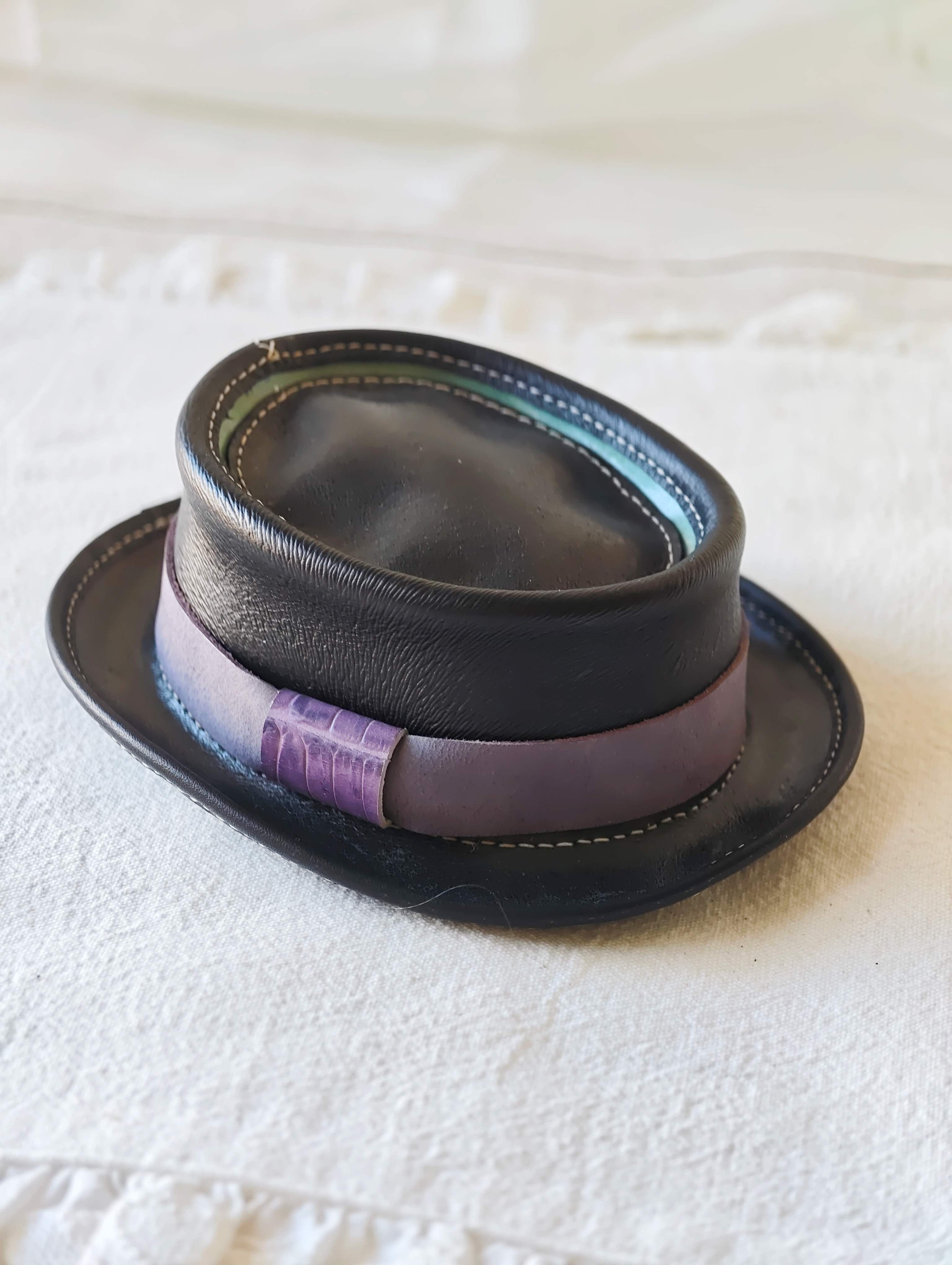 Handmade Blythe/BJD  Hat, Leather Pork Pie Hat