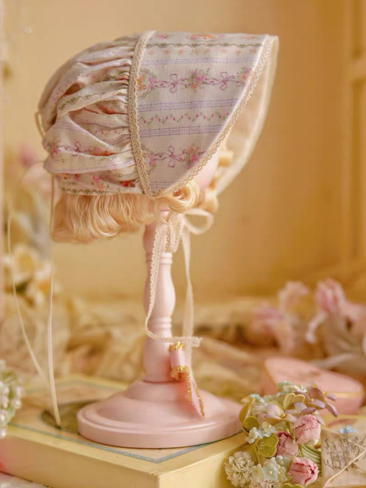 Vintage Lace Blythe Light-pink Bonnet | ToastDoll