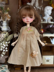 Khaki Floral Embroidery Blythe Dress Detail | ToastDoll