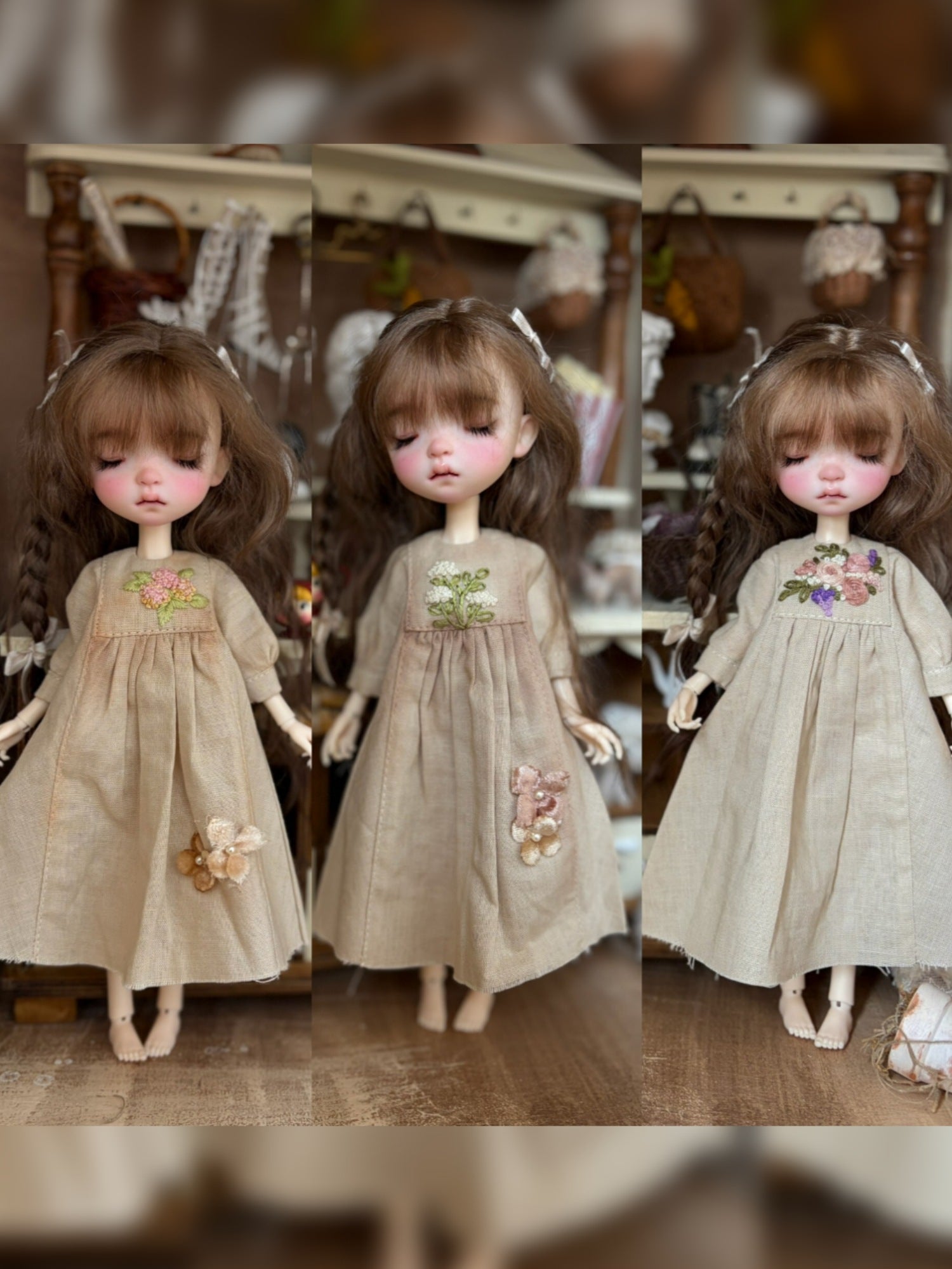 Khaki Floral Embroidery Blythe Dress | ToastDoll