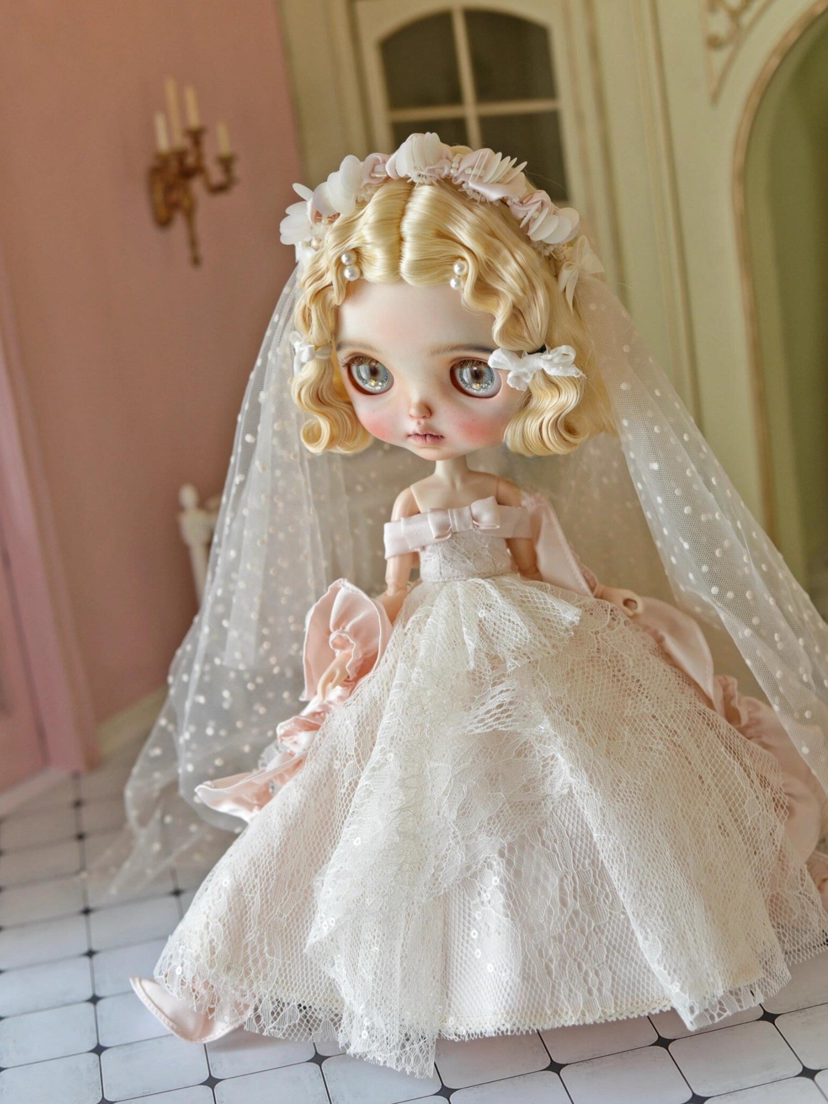 Luxury Bridal Veil Blythe Wedding Gown-Handmade Doll Clothes-ToastDoll