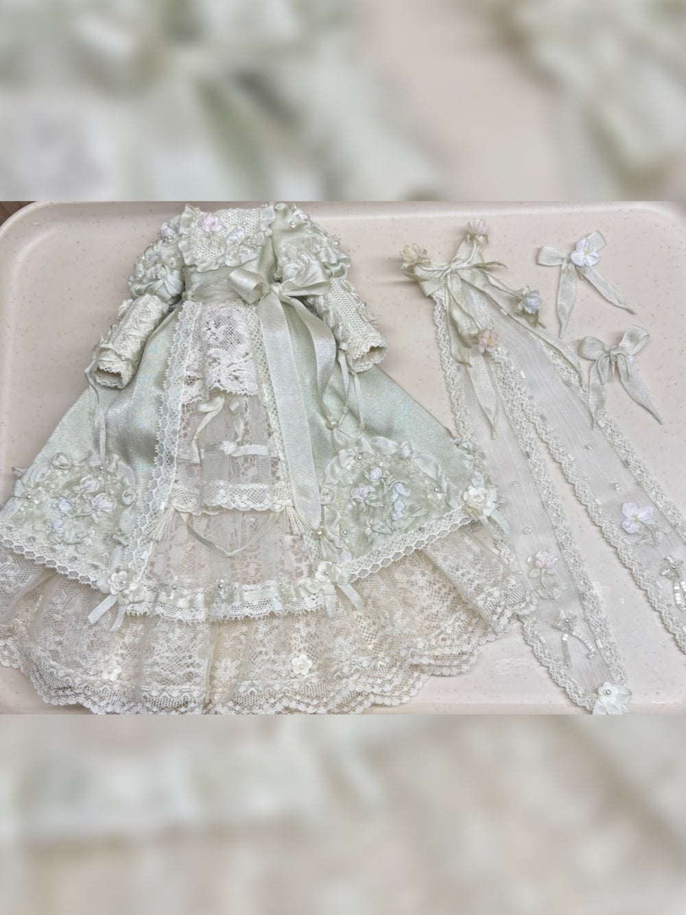 Detailed Rococo Lace Blythe Gown Flat Lay | ToastDoll