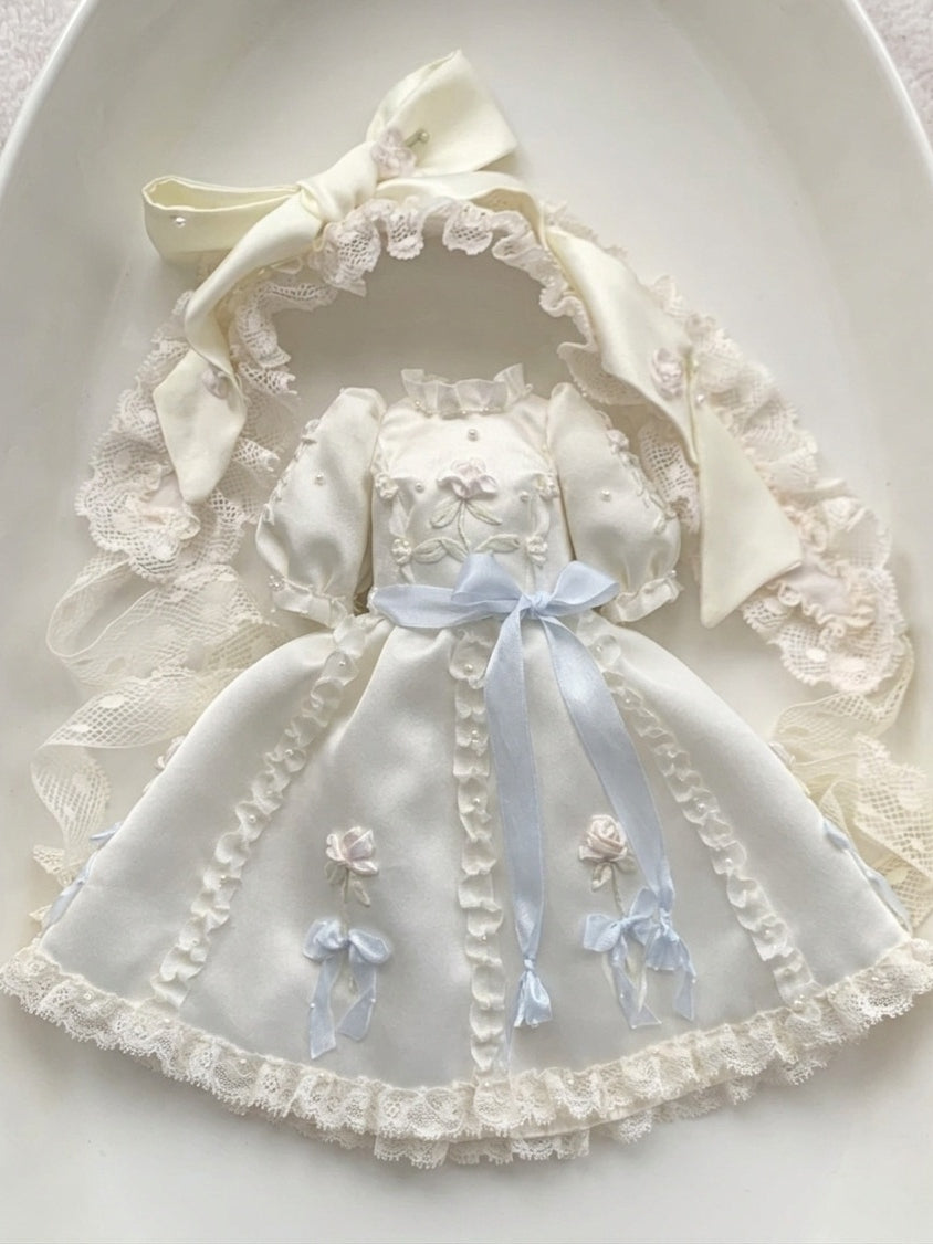 Floral Bow Applique Blythe 1/6 BJD Dress Back View | ToastDoll