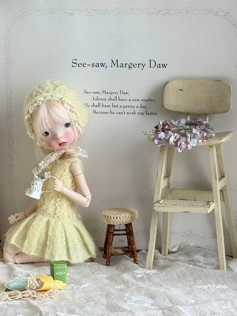 Green Yellow Knit BJD Dress Set - Handmade Doll Clothes - ToastDoll