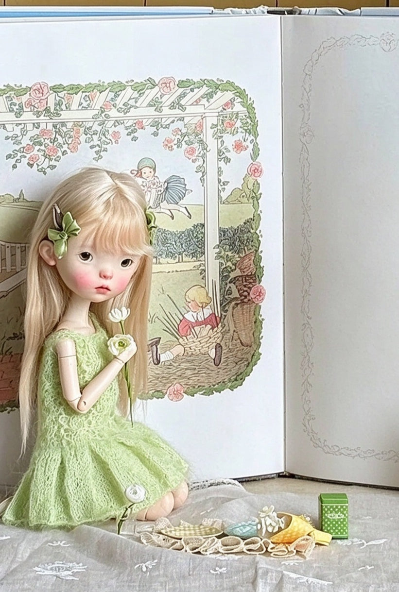 Green Yellow Knit BJD Dress Set - Handmade Doll Clothes - ToastDoll