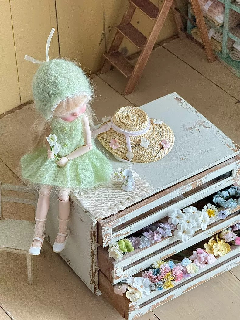 Green Yellow Knit BJD Dress Set - Handmade Doll Clothes - ToastDoll