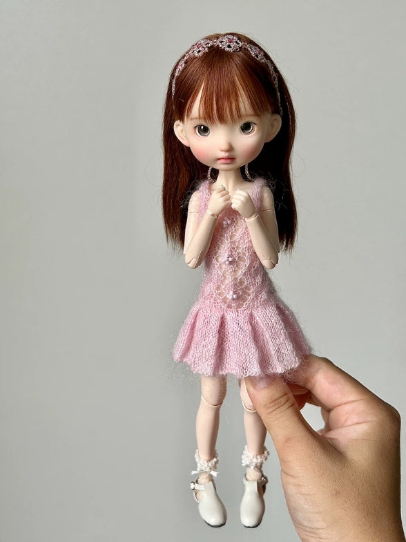 Soft Pink Knit BJD Dress Set - Handmade Doll Clothes - ToastDoll