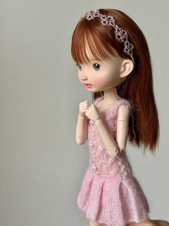 Soft Pink Knit BJD Dress Set - Handmade Doll Clothes - ToastDoll