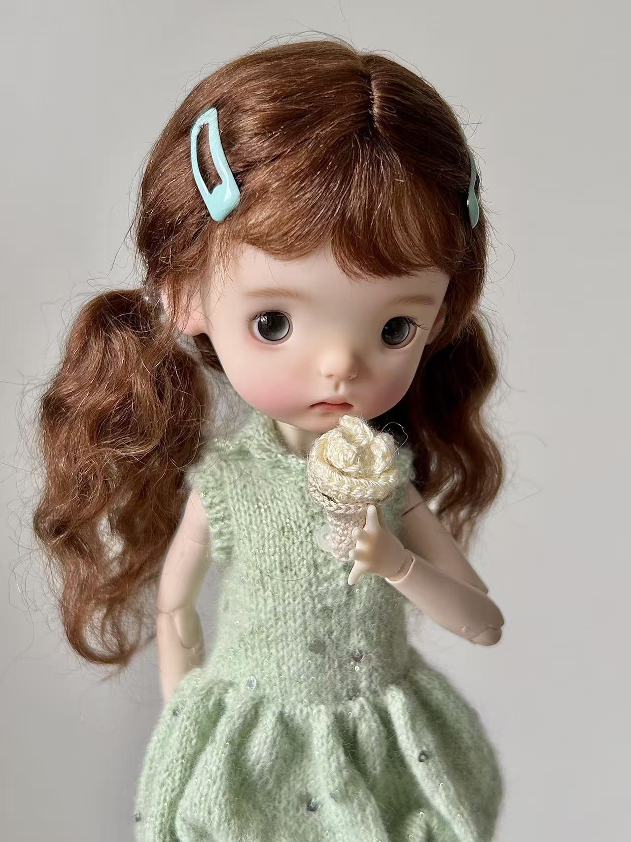 Green Knit Blythe BJD Dress - Handmade Doll Clothes - ToastDoll