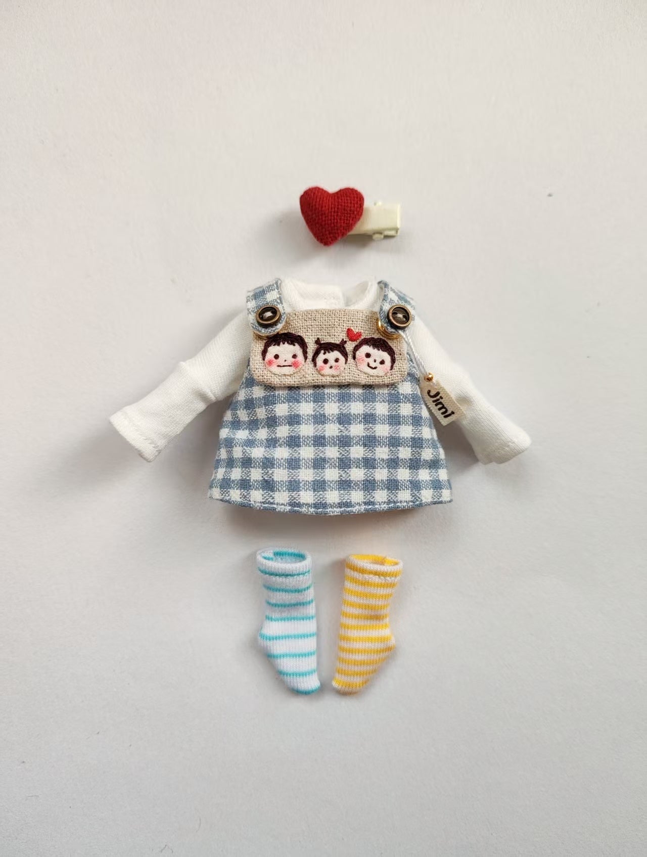 Blue Check Cute Bib Overalls OB11 Outfit | ToastDoll
