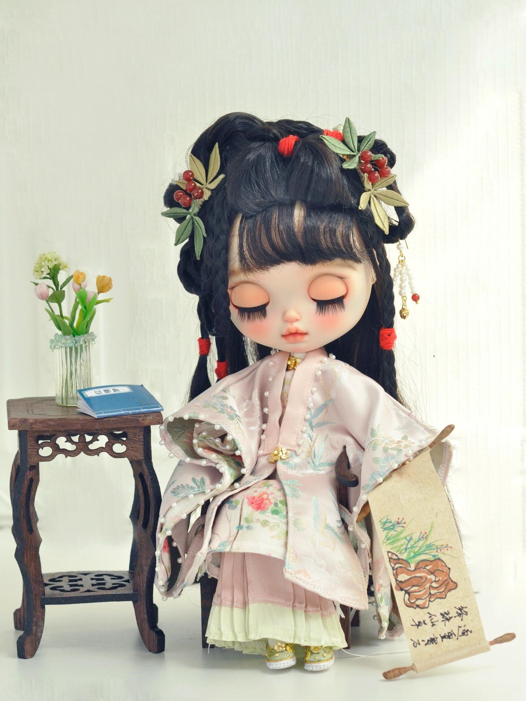 Floral Poet Hanfu Blythe BJD Outfit - Handmade Doll Clothes - ToastDoll