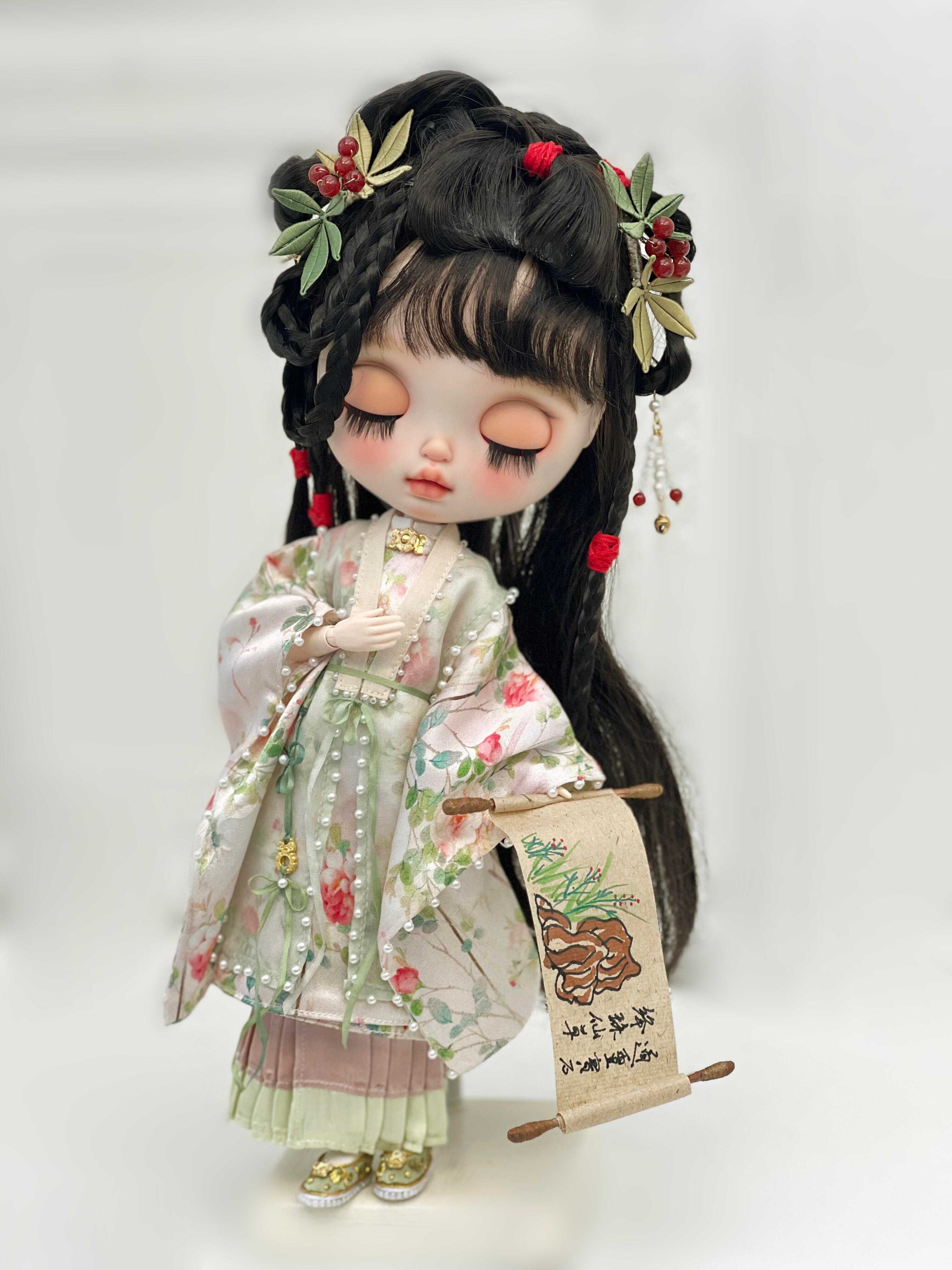 Floral Poet Hanfu Blythe BJD Outfit - Handmade Doll Clothes - ToastDoll