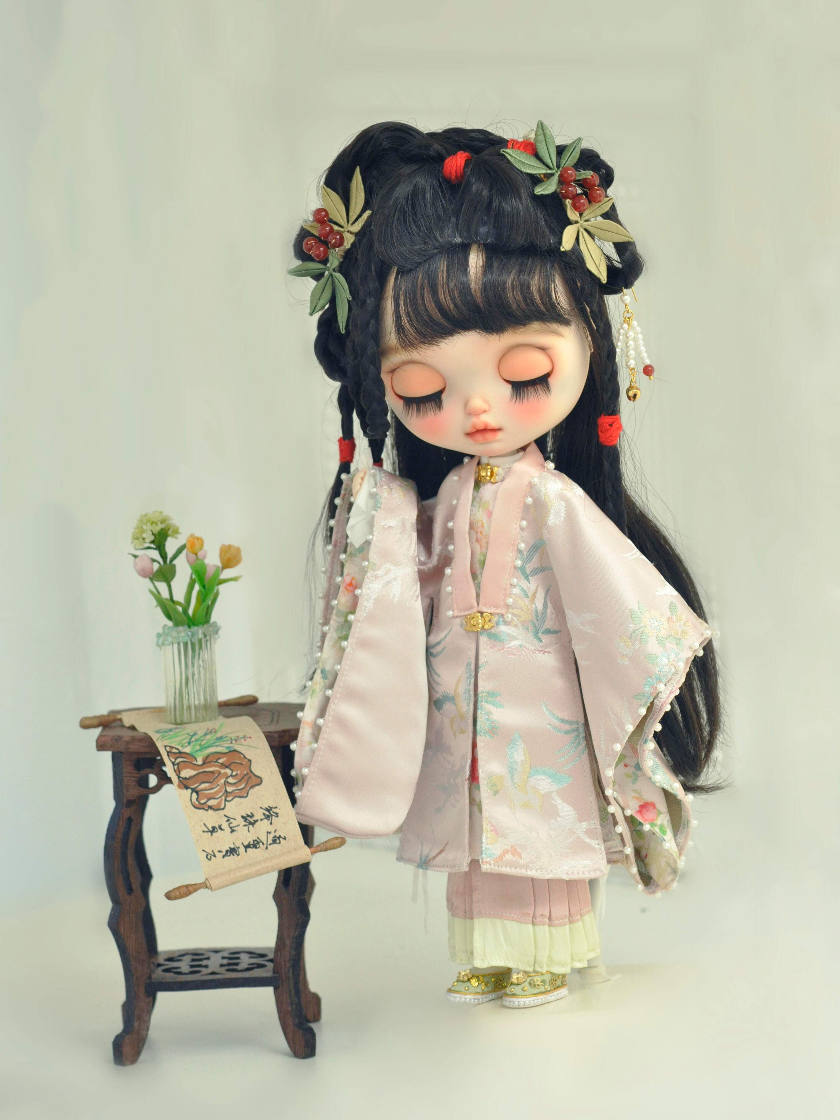 Floral Poet Hanfu Blythe BJD Outfit - Handmade Doll Clothes - ToastDoll