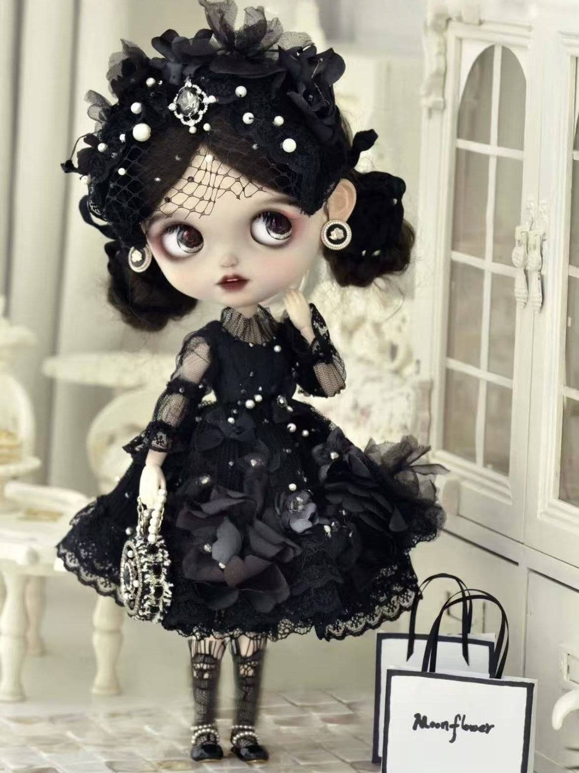 Luxury Elegant Noir Blythe Gown Set - Handmade Doll Clothes