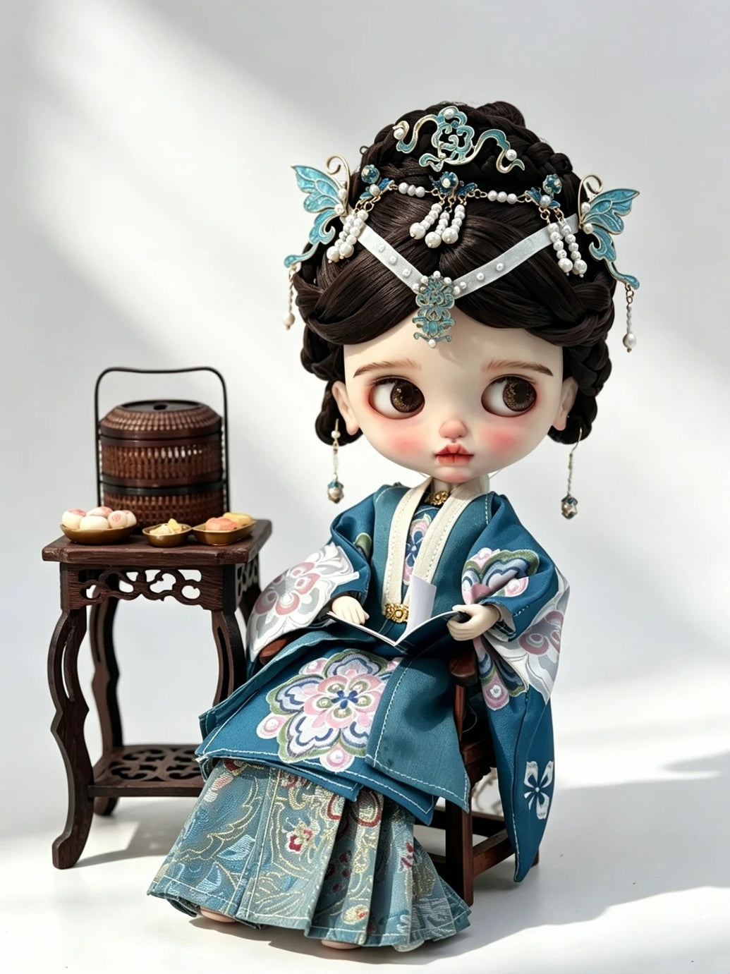 Orchid Elegance Hanfu Blythe Outfit Sitting Pose | ToastDoll
