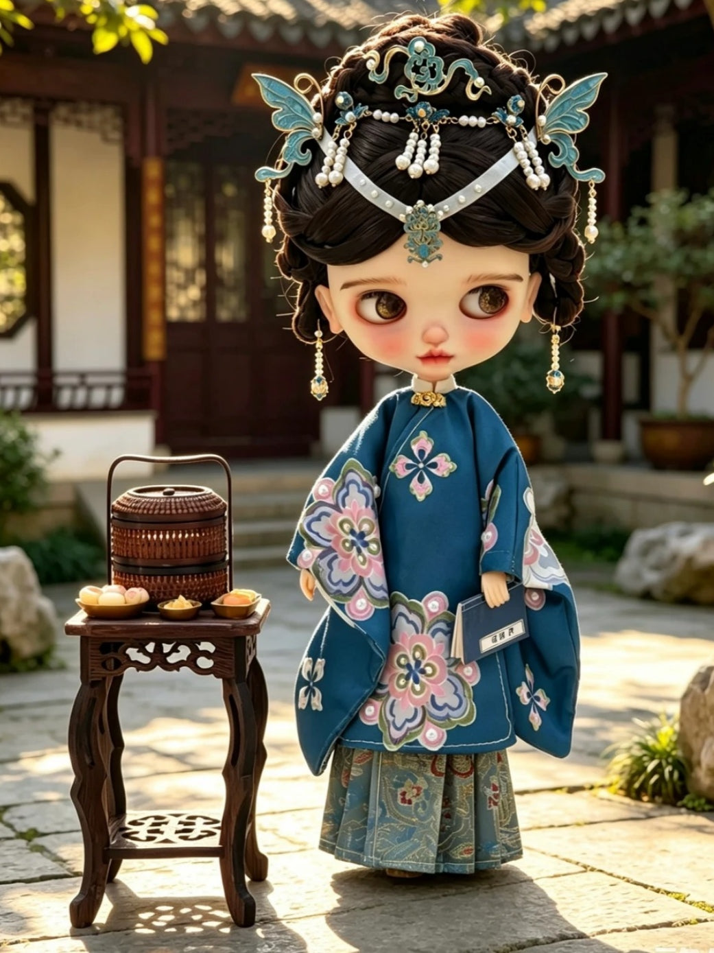 Orchid Elegance Hanfu Blythe Outfit On Doll Display | ToastDoll