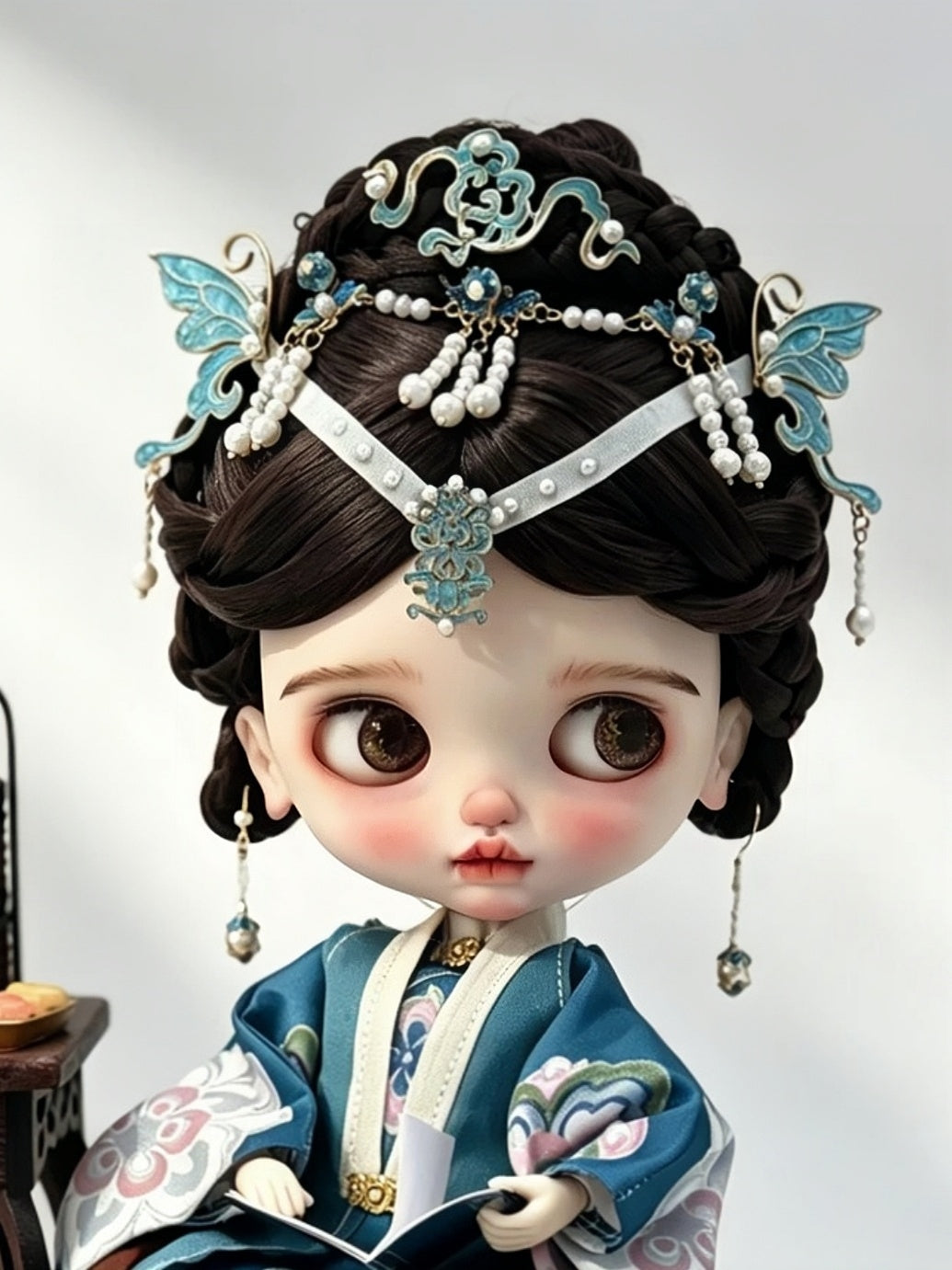 Orchid Elegance Hanfu Blythe Outfit Wig On Doll Display | ToastDoll