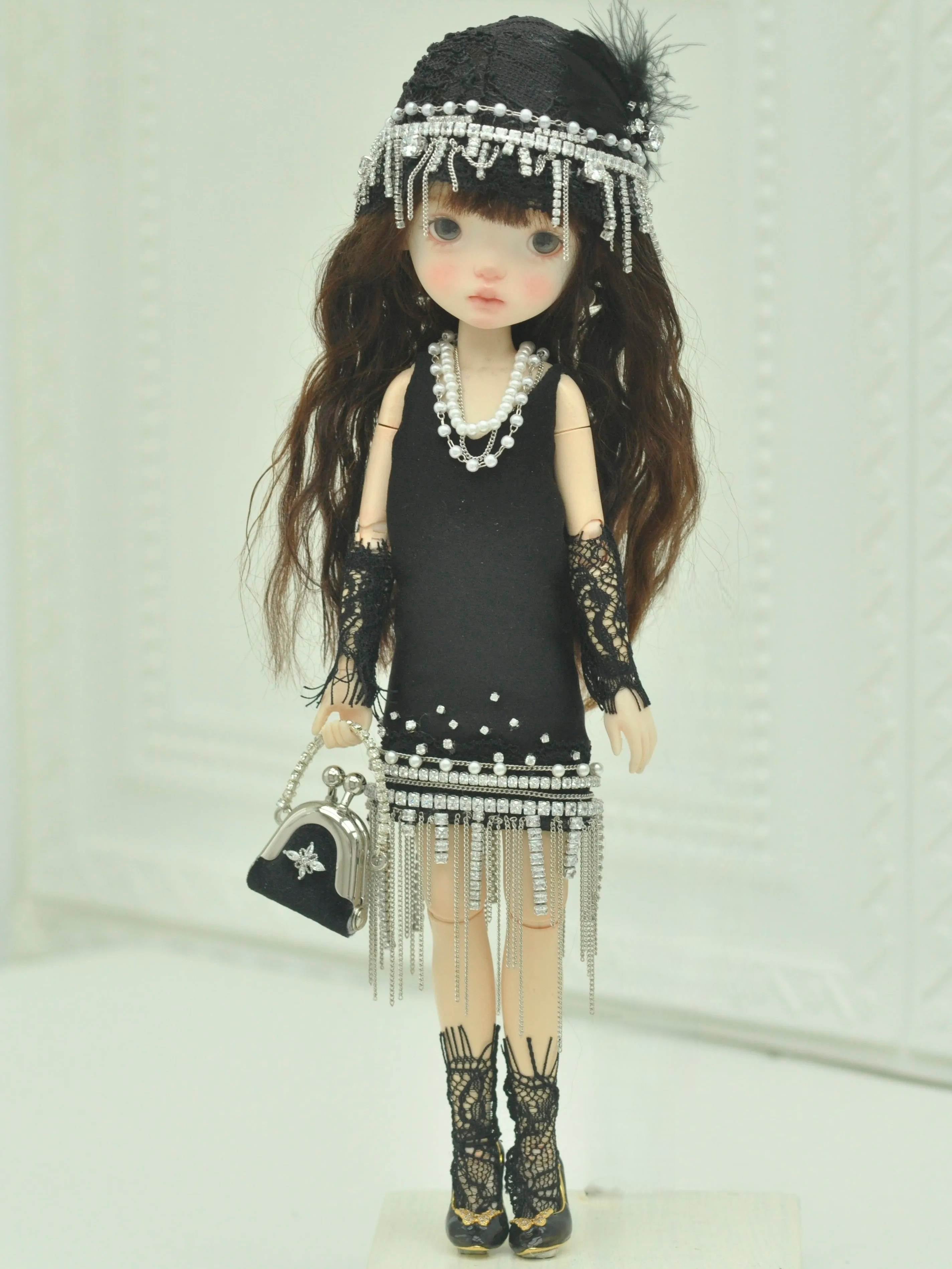 ⁠Noir Flapper Blythe 1/6 BJD Dress Front View | ToastDoll