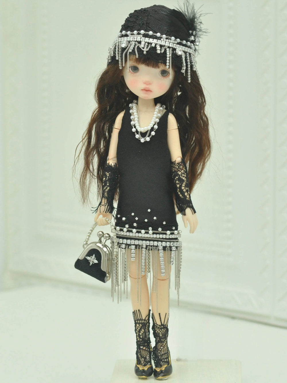 ⁠Noir Flapper Blythe 1/6 BJD Dress Front View | ToastDoll