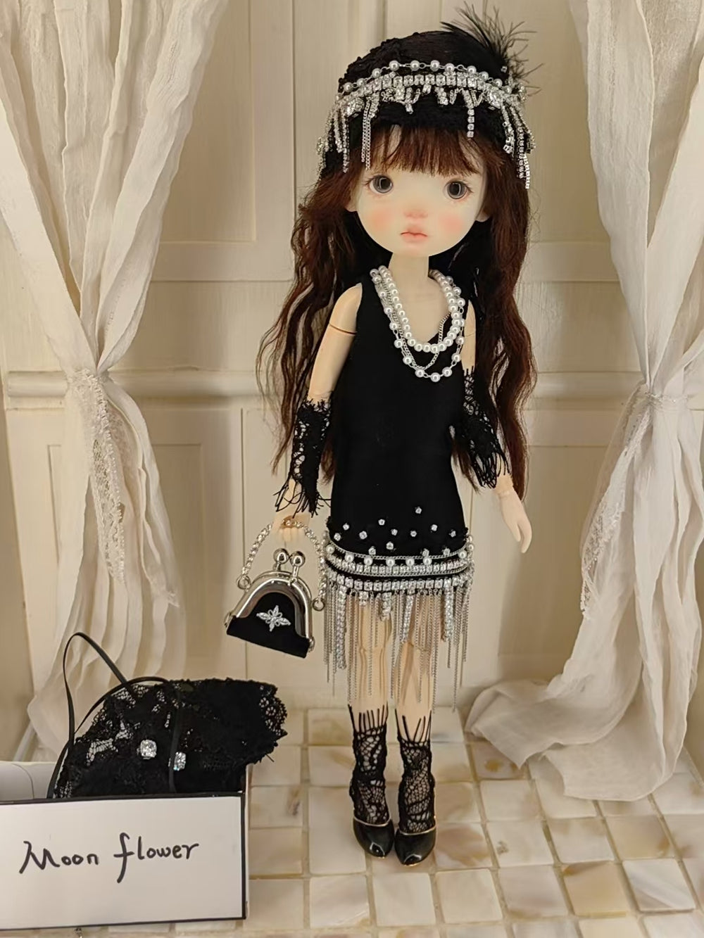 ⁠Noir Flapper Blythe 1/6 BJD Dress Close-up | ToastDoll
