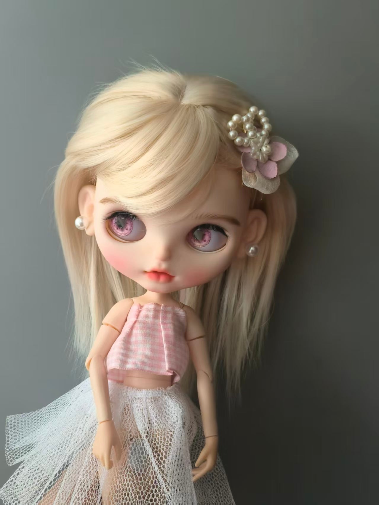 Handmade Blythe/BJD Hair Clips, Pink Flower