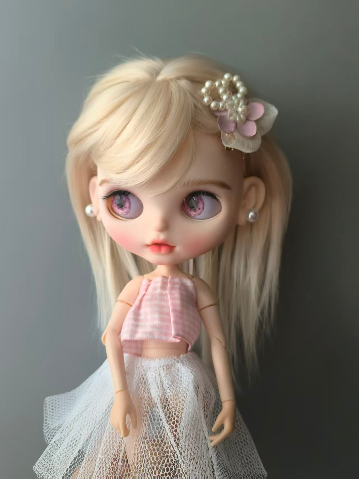 Handmade Blythe/BJD Hair Clips, Pink Flower