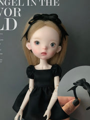 Black Bow 1/6 BJD Headband On Doll Display | ToastDoll
