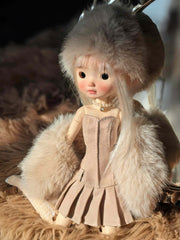 Handmade Outfit for Blythe/Obitsu,Faux Fur Corset Pleated Dress Suit
