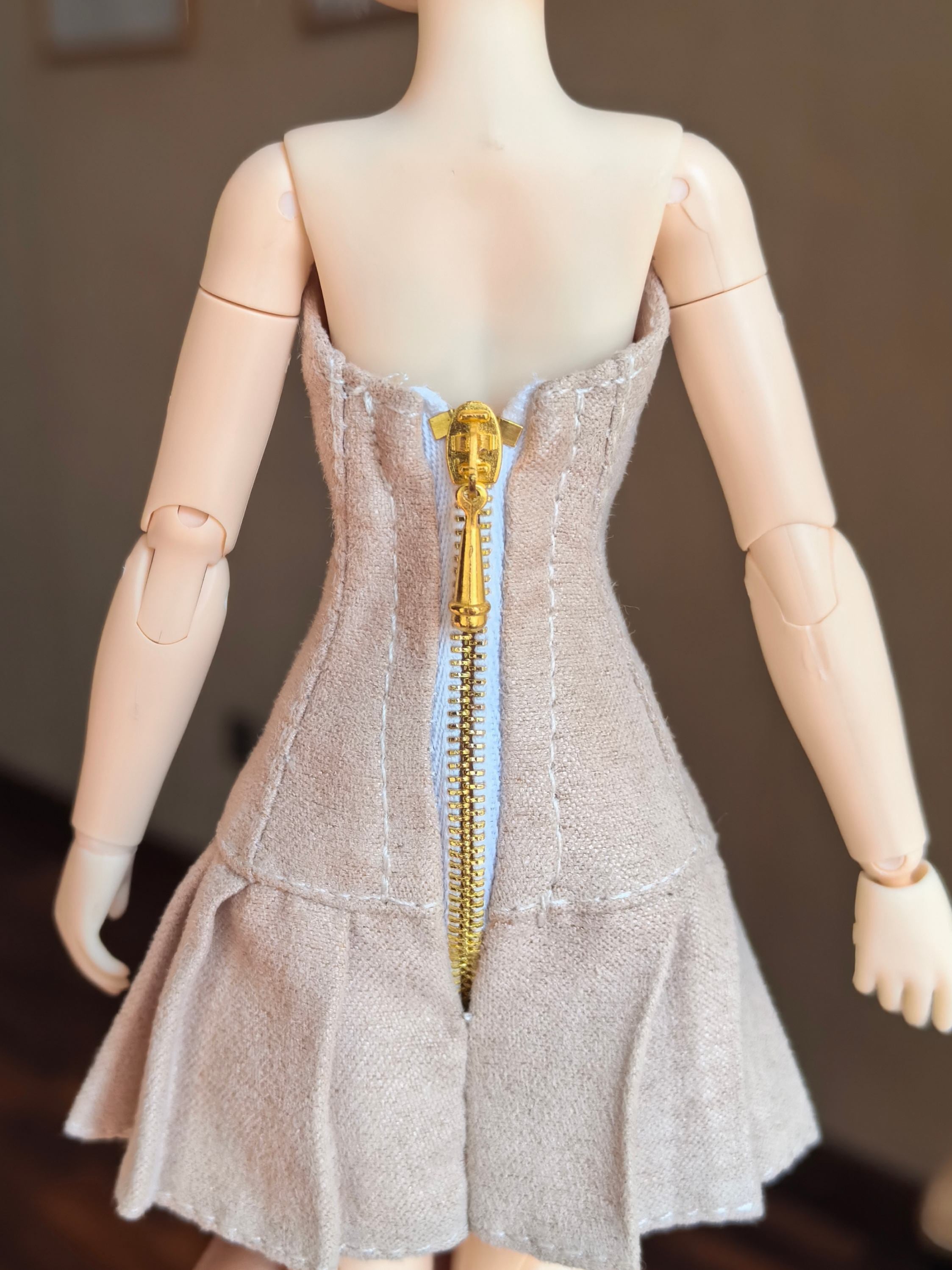 Handmade Outfit for Blythe/Obitsu,Faux Fur Corset Pleated Dress Suit