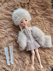 Handmade Outfit for Blythe/Obitsu,Faux Fur Corset Pleated Dress Suit