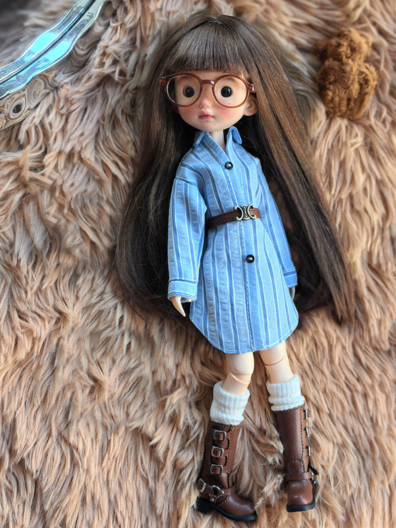 Handmade Outfit for Blythe/Obitsu,Blue Striped Shirt Dress