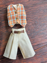 Handmade Outfit for Blythe/Obitsu,Plaid Waistcoat and Shorts Suit Set