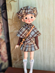 Handmade Outfit for Blythe/Obitsu,Plaid Cape and Pleated Skirt Set