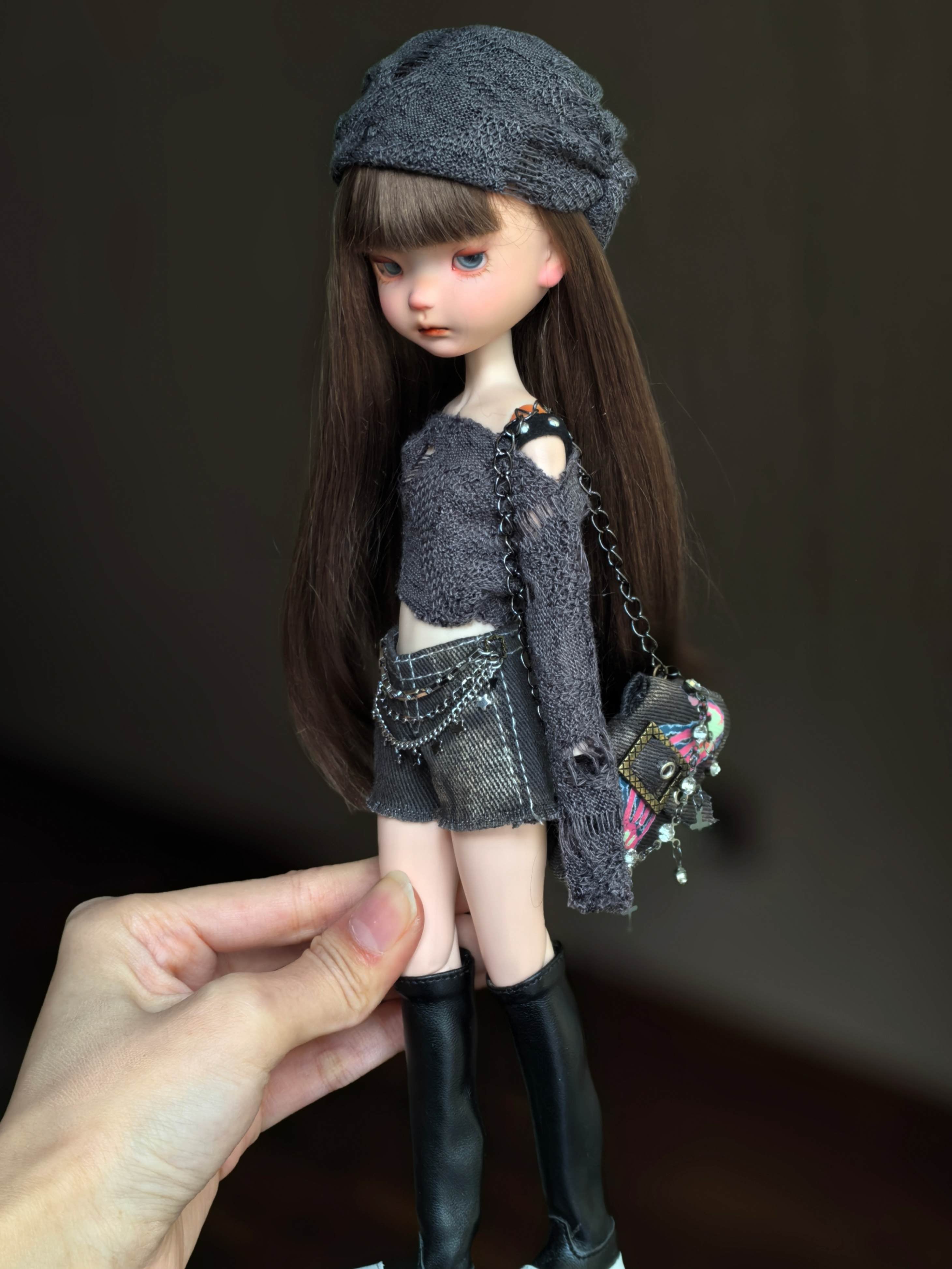 Handmade Outfit for Blythe/Obitsu,Distressed Sweater Chain Denim Set