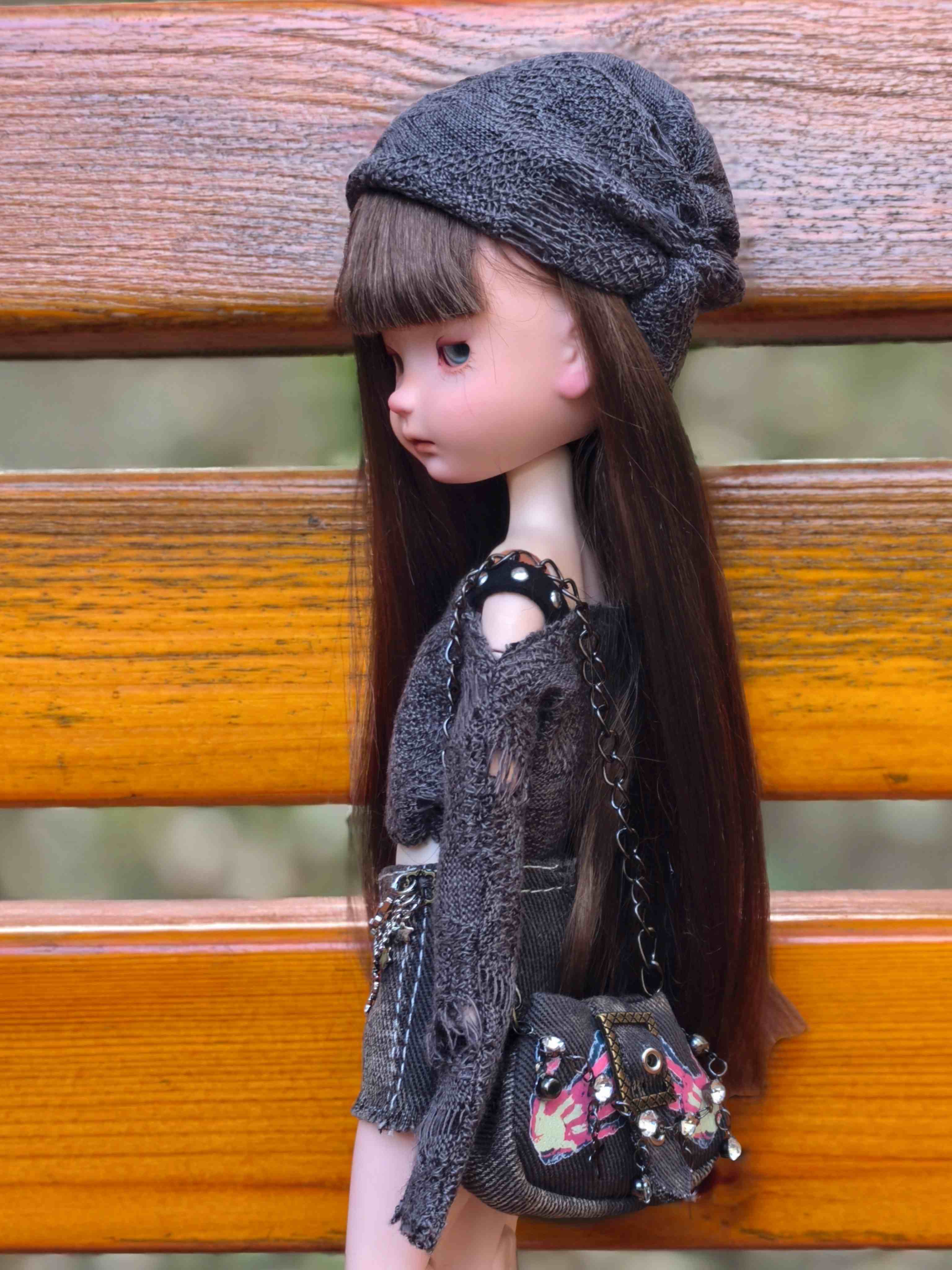 Handmade Outfit for Blythe/Obitsu,Distressed Sweater Chain Denim Set