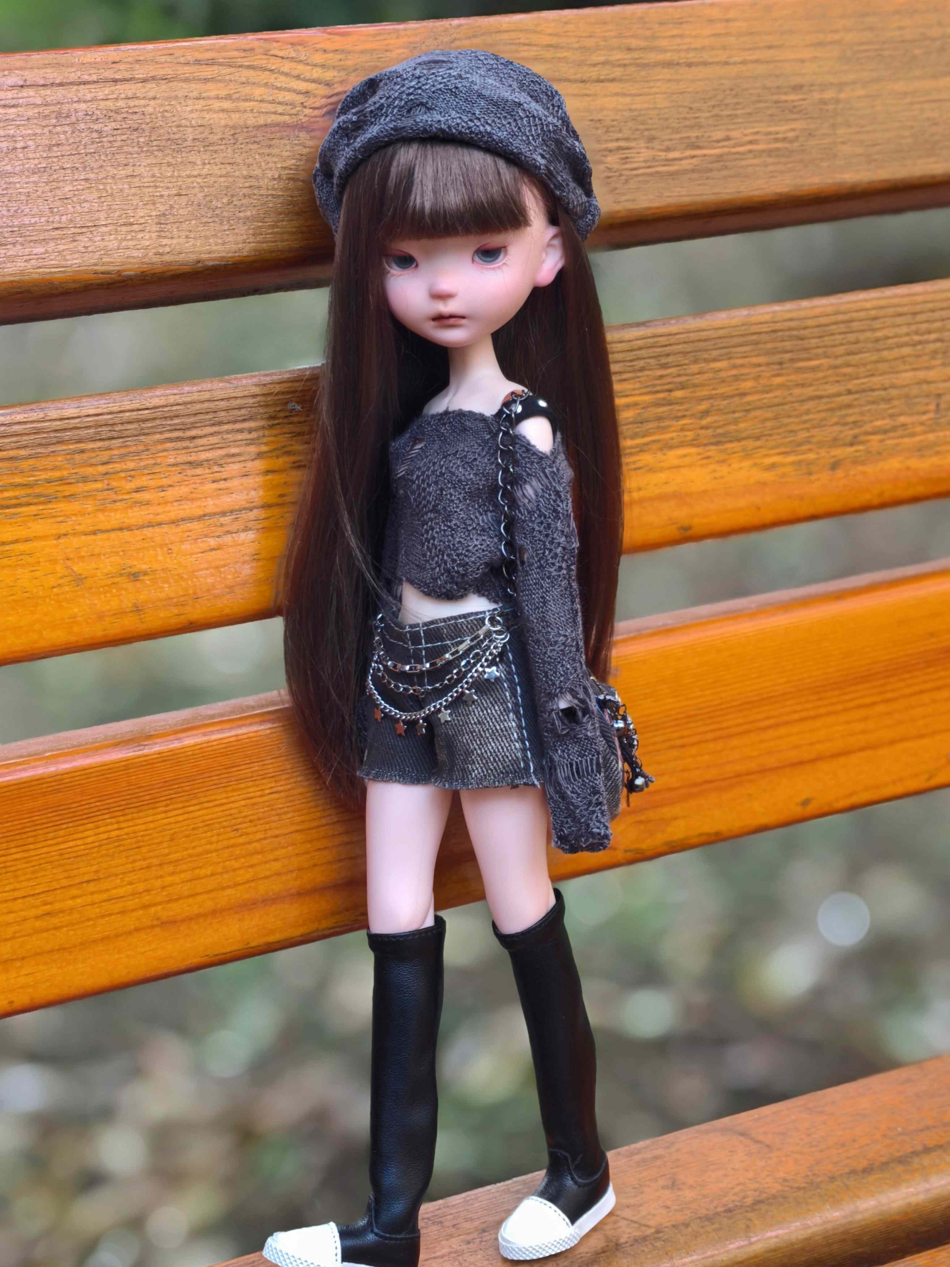 Handmade Outfit for Blythe/Obitsu,Distressed Sweater Chain Denim Set