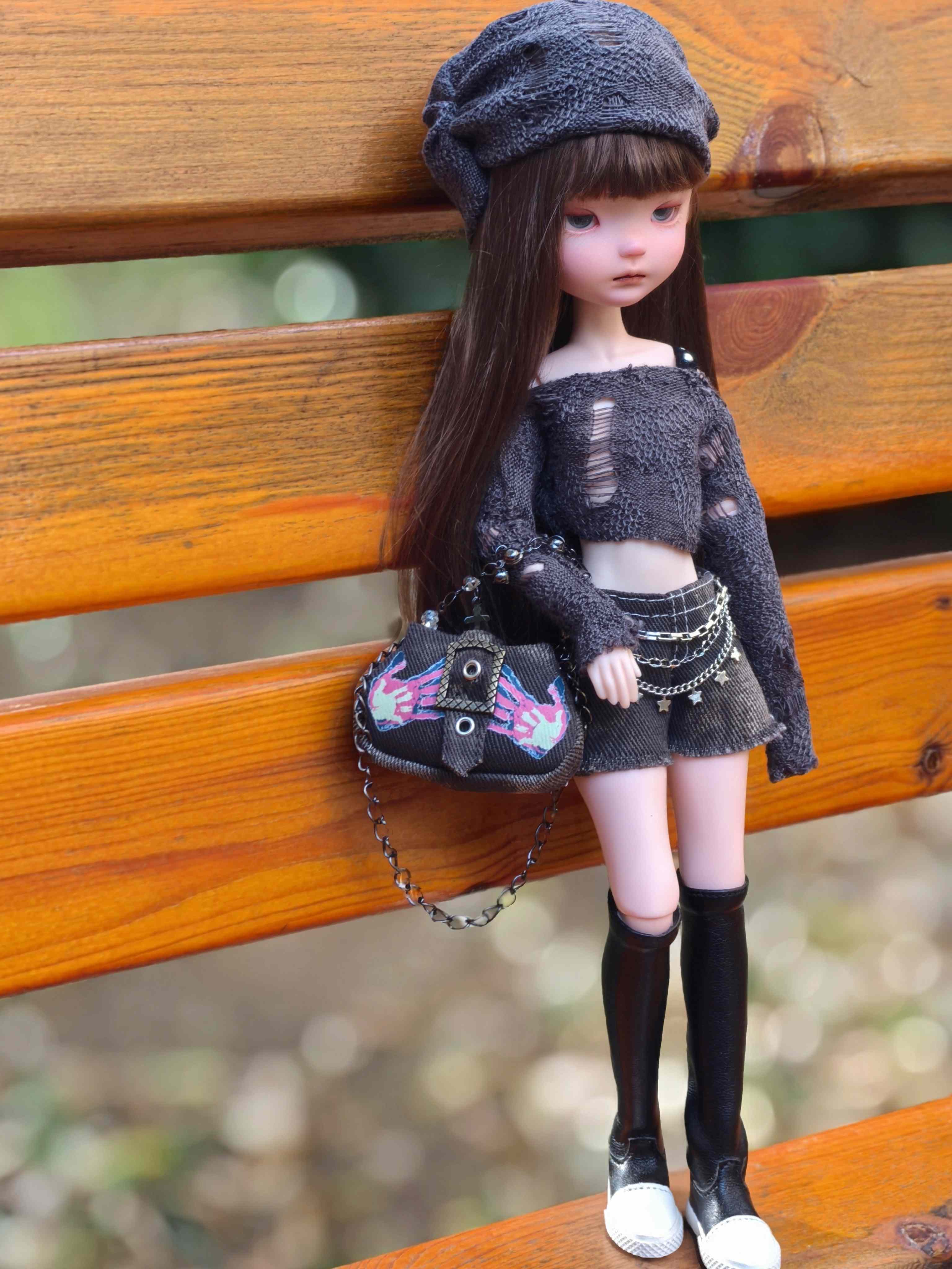 Handmade Outfit for Blythe/Obitsu,Distressed Sweater Chain Denim Set