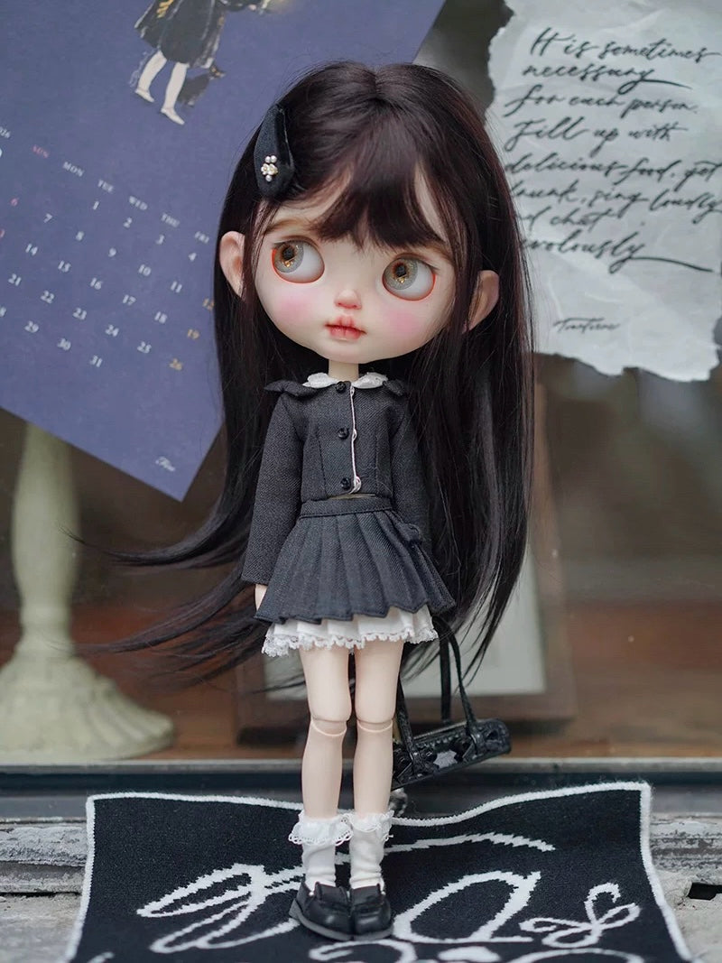 Preppy Pleated Shirt Blythe BJD Set - Handmade Doll Clothes - ToastDoll