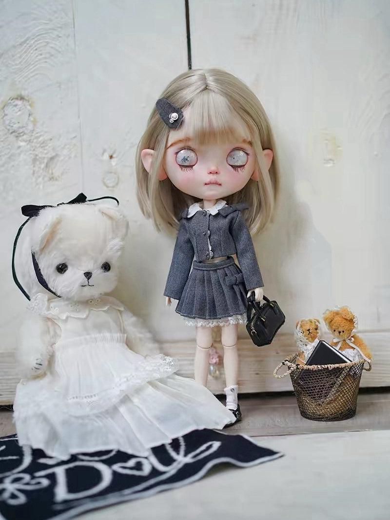Preppy Pleated Shirt Blythe BJD Set - Handmade Doll Clothes - ToastDoll
