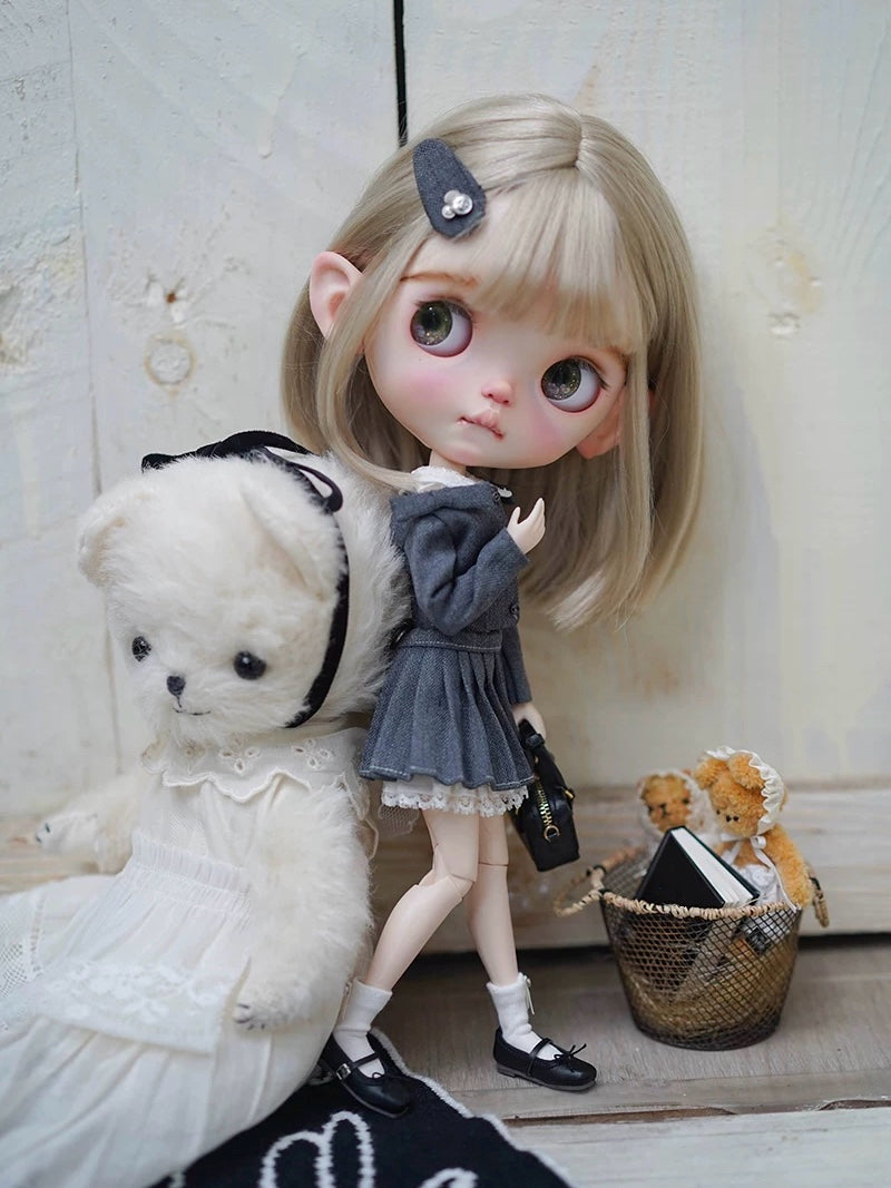 Preppy Pleated Shirt Blythe BJD Set - Handmade Doll Clothes - ToastDoll
