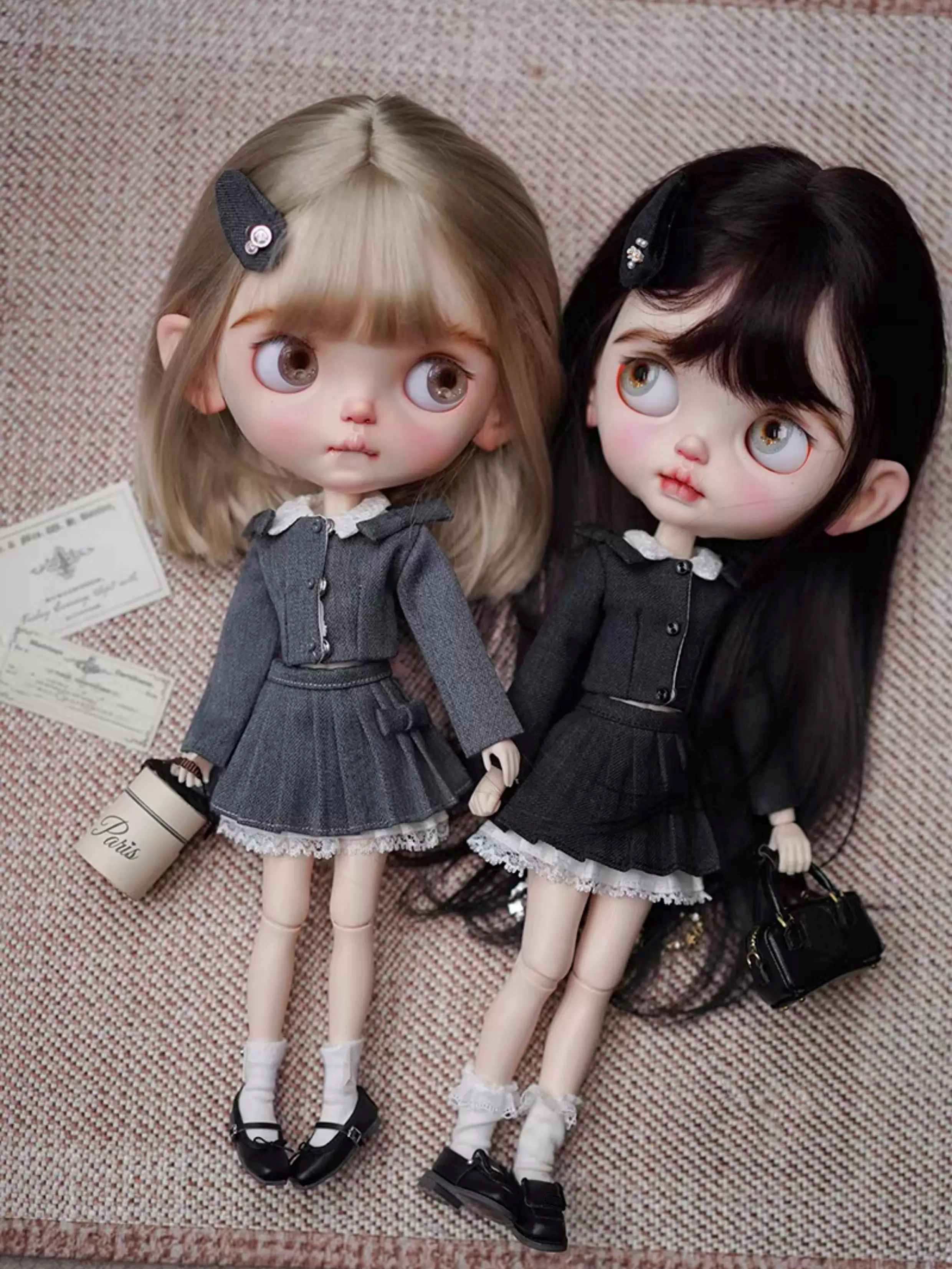 Preppy Pleated Shirt Blythe BJD Set - Handmade Doll Clothes - ToastDoll