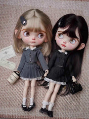 Preppy Pleated Shirt Blythe BJD Set - Handmade Doll Clothes - ToastDoll
