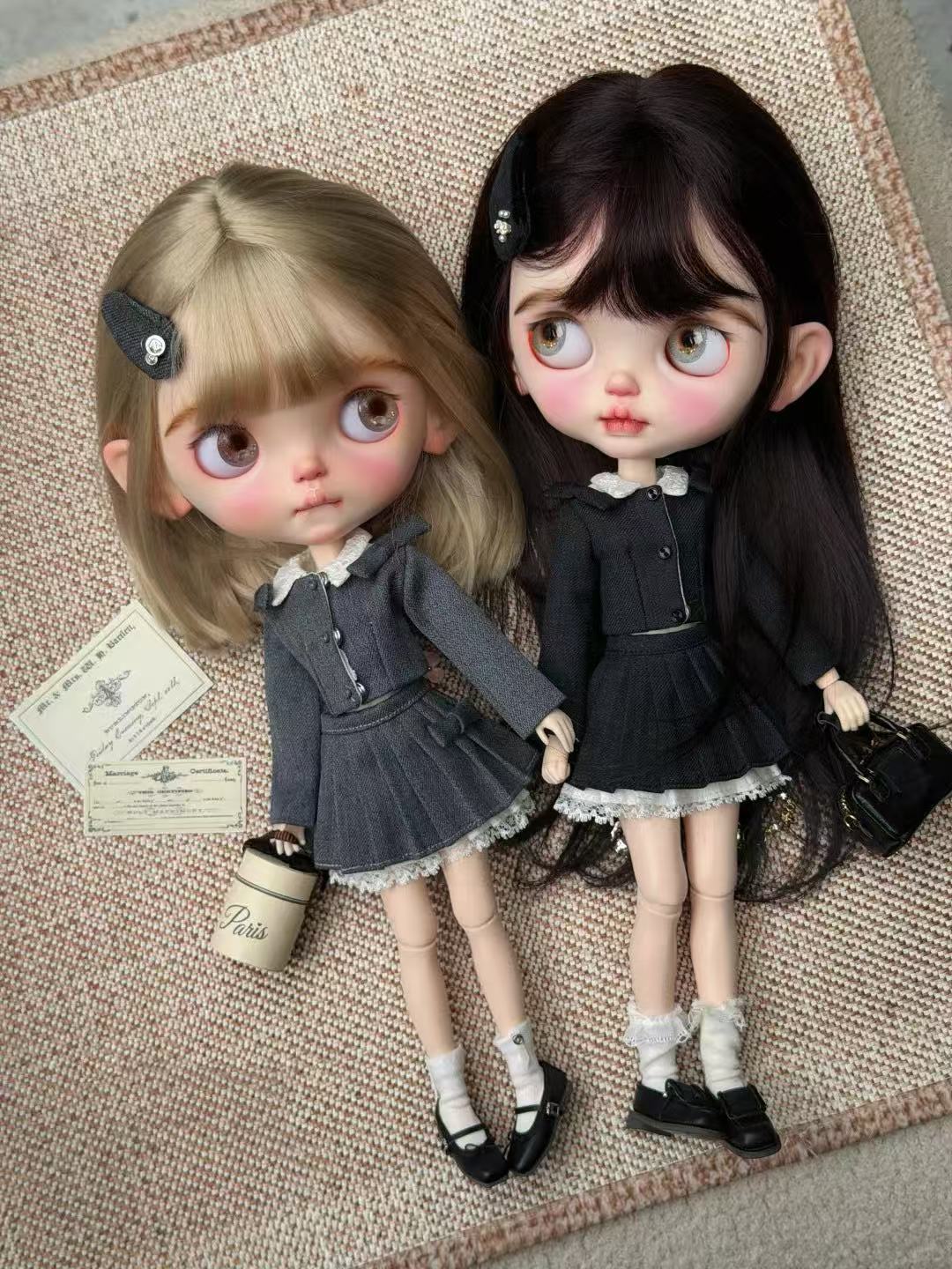 Preppy Pleated Shirt Blythe BJD Set - Handmade Doll Clothes - ToastDoll