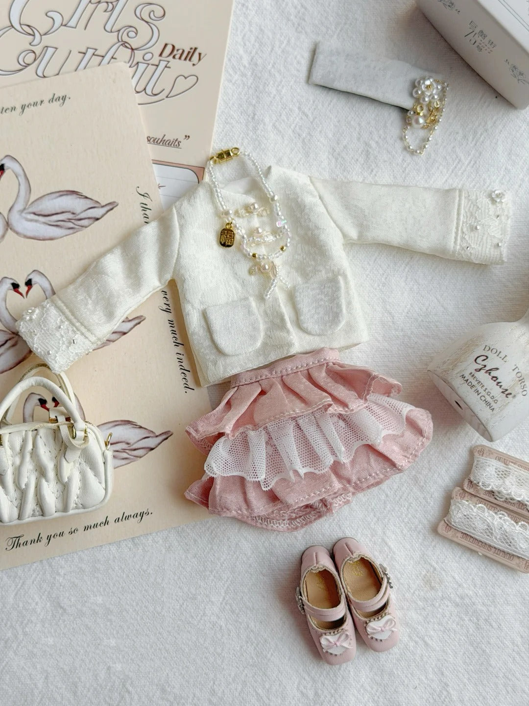 Pink White Blythe 1/6 BJD Outfit - Handmade Doll Clothes - ToastDoll
